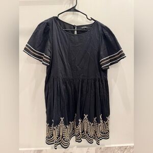Madewell embroidered short sleeve mini dress black and brown size medium